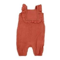 Rose Textiles Baby Sets*- 2Pk Baby Girl Muslin Dungaree & Hat Set, Terracotta