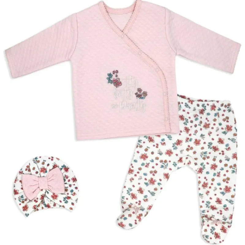 Rose Textiles Baby Sets*- 3Pk Baby Girl Quilted Take Me Home, Itty Bitty So Pretty Pink