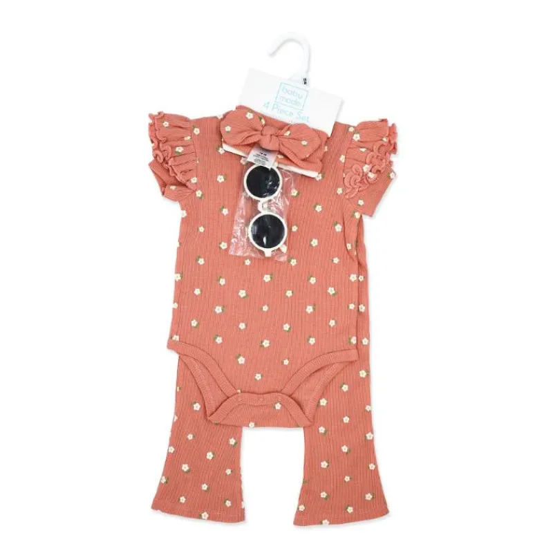 Rose Textiles Baby Sets*- 4Pk Baby Girl Pant Set, Coral Floral