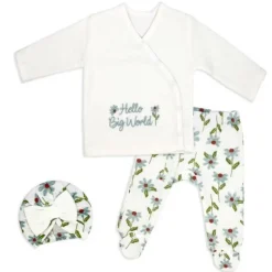 Rose Textiles Baby Sets*- 3Pk Baby Girl Quilted Take Me Home Set, Hello Big World