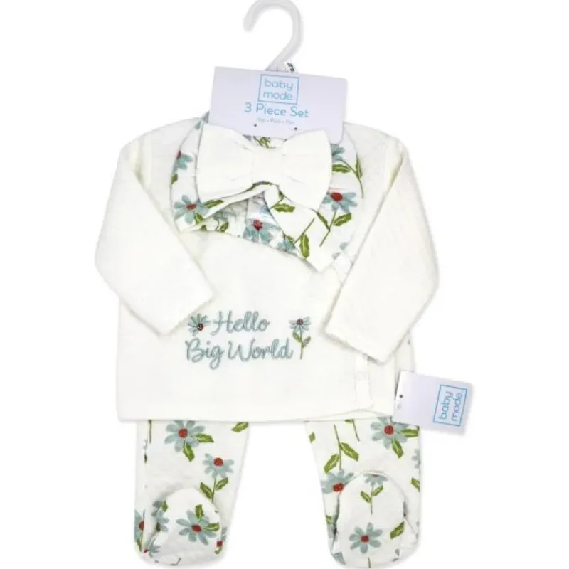 Rose Textiles Baby Sets*- 3Pk Baby Girl Quilted Take Me Home Set, Hello Big World