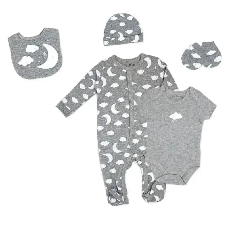 Rose Textiles Baby Sets*- 5Pk Baby Neutral Grey Moon Mesh Bag Set