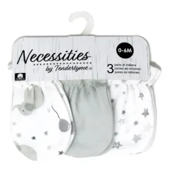 Rose Textiles Baby Gloves & Socks*- 3Pk Baby Unisex Grey Elephant Mitt