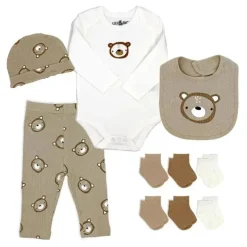 Rose Textiles Clothing Gift Set|Baby Sets*- 10Pk Neutral Socks Hanging Set, Beige Bear
