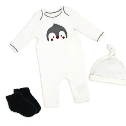Rose Textiles Baby Sets*- 3Pk Neutral Waffle Coverall Set, Penguin Ivory