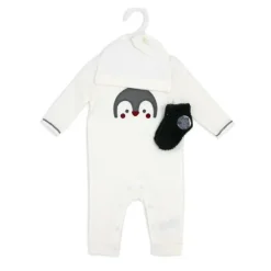 Rose Textiles Baby Sets*- 3Pk Neutral Waffle Coverall Set, Penguin Ivory