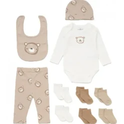 Rose Textiles Baby Sets*- 10Pk Neutral Socks Hanging Sets, Beige Bear