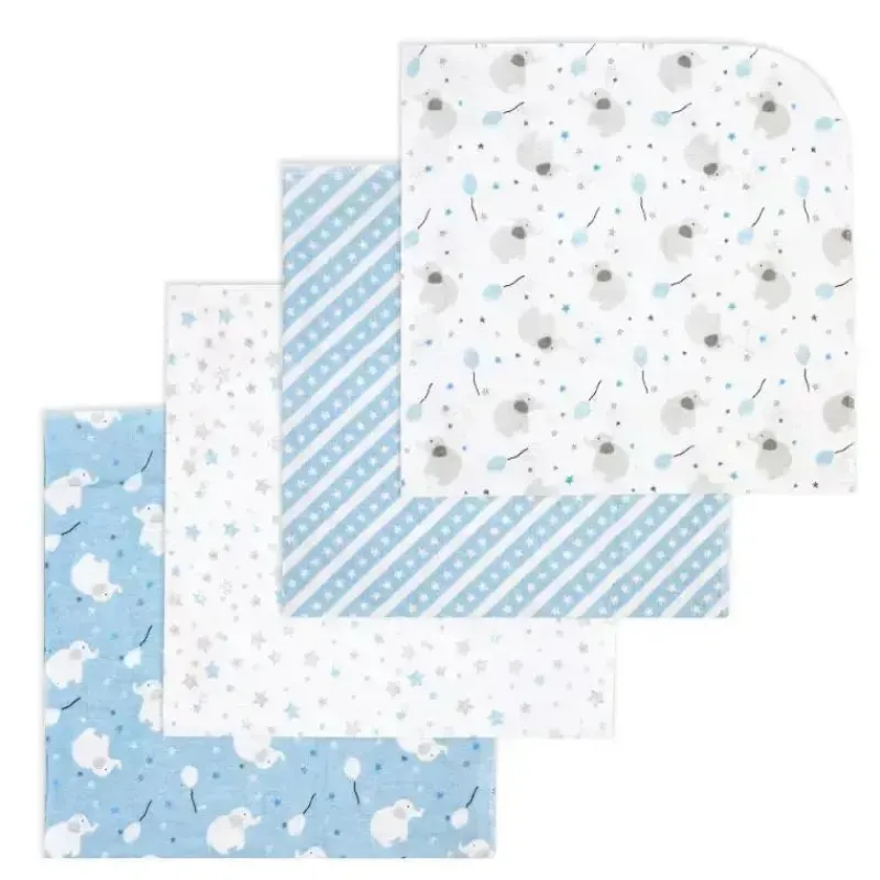 Rose Textiles Blankets & Quilts*- 4Pk Receiving Blanket, Blue Elephant & Balloon