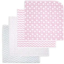 Rose Textiles Swaddles & Wearable Blankets*- 4Pk Receiving Blanket Pink Stars