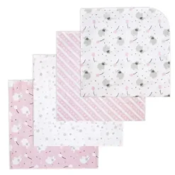 Rose Textiles Blankets & Quilts*- 4Pk Receiving Blanket, Pink Elephant & Balloon