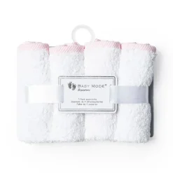 Rose Textiles Baby Washcloths*- Solid Washcloth With Striped Trim, Pink