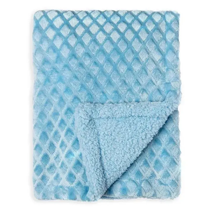 Rose Textiles Blankets & Quilts*- Textures Plush 2 Layer Blanket, Blue