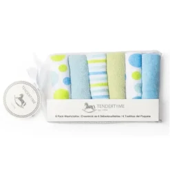 Rose Textiles Baby Washcloths*Baby Washcloth Set - Blue, Green & White Circles 6 Pc