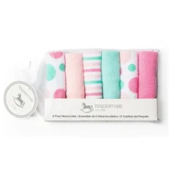 Rose Textiles Baby Washcloths*Baby Washcloth Set - Pink, Aqua Circles 6 Pc