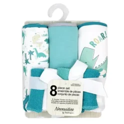 Rose Textiles Baby Bath Towels*- 8Pc Bath Set - 5 Hooded Towels W/ 3 Washcloths, Dino
