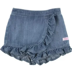RuffleButts Baby Swimming Clothes*- Baby Girl Light Wash Denim Ruffled Skort