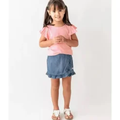 RuffleButts Baby Swimming Clothes*- Baby Girl Light Wash Denim Ruffled Skort
