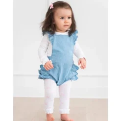 RuffleButts Baby One-Pieces*- Baby Girl Light Wash Flutter Overall Rumper