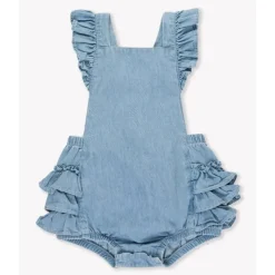RuffleButts Baby One-Pieces*- Baby Girl Light Wash Flutter Overall Rumper