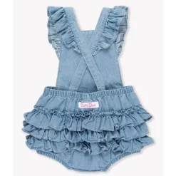 RuffleButts Baby One-Pieces*- Baby Girl Light Wash Flutter Overall Rumper