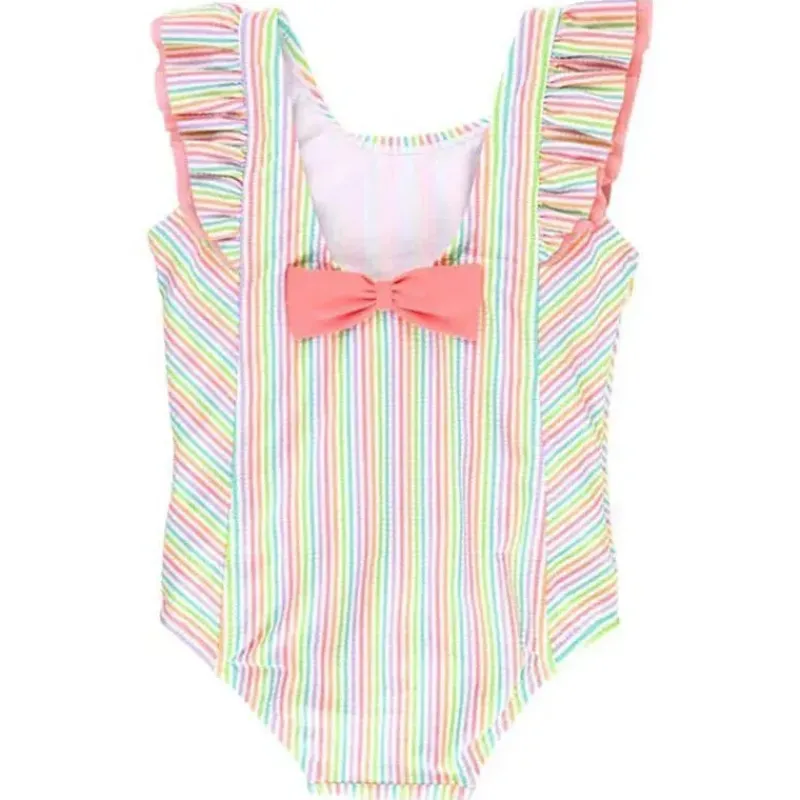 RuffleButts Baby Swimming Clothes*- Baby Girl Rainbow Seersucker Waterfall One Piece
