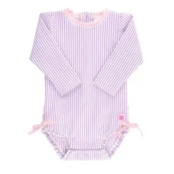 RuffleButts Baby Swimming Clothes*- Baby Girl Seersucker One Piece Rash Guard, Lilac