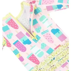 RuffleButts Baby Swimming Clothes*- Baby Girl Social One Piece Rash Guard, Ice Cream