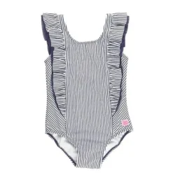 RuffleButts Baby Swimming Clothes*- Baby Girl Stripe Waterfall One Piece, Navy