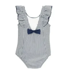 RuffleButts Baby Swimming Clothes*- Baby Girl Stripe Waterfall One Piece, Navy