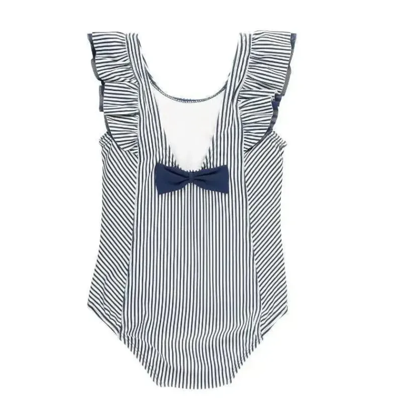 RuffleButts Baby Swimming Clothes*- Baby Girl Stripe Waterfall One Piece, Navy