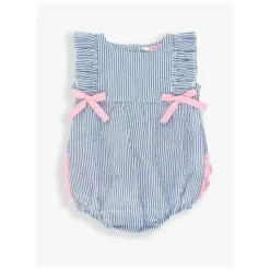 RuffleButts Baby One-Pieces*- Baby Girls Blue Seersucker Classic Ruffle Bubble