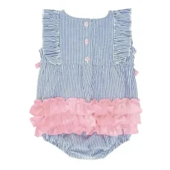 RuffleButts Baby One-Pieces*- Baby Girls Blue Seersucker Classic Ruffle Bubble