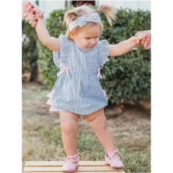 RuffleButts Baby One-Pieces*- Baby Girls Blue Seersucker Classic Ruffle Bubble