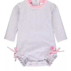 RuffleButts Baby Swimming Clothes*- Baby Girls Lavender Seersucker Long Sleeve One Piece Rash Guard, Purple