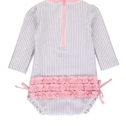 RuffleButts Baby Swimming Clothes*- Baby Girls Lavender Seersucker Long Sleeve One Piece Rash Guard, Purple