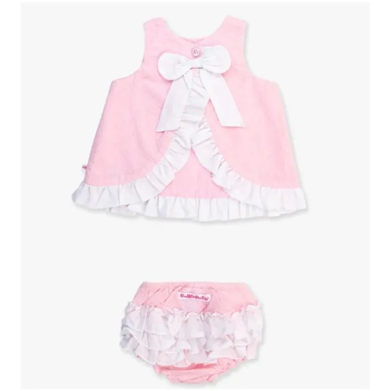 RuffleButts Baby Swimming Clothes*- Baby Girls Pink & White Swing Top & Bloomer Set Pink