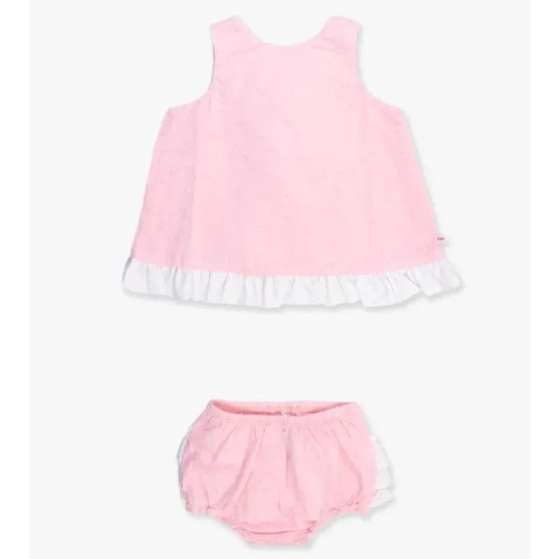 RuffleButts Baby Swimming Clothes*- Baby Girls Pink & White Swing Top & Bloomer Set Pink