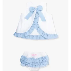 RuffleButts Baby Swimming Clothes*- Baby Girls White & Light Blue Swing Top & Bloomer Set White