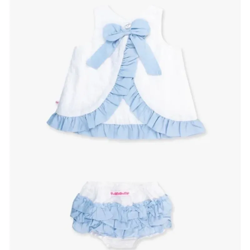 RuffleButts Baby Swimming Clothes*- Baby Girls White & Light Blue Swing Top & Bloomer Set White