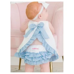RuffleButts Baby Swimming Clothes*- Baby Girls White & Light Blue Swing Top & Bloomer Set White