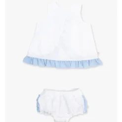 RuffleButts Baby Swimming Clothes*- Baby Girls White & Light Blue Swing Top & Bloomer Set White