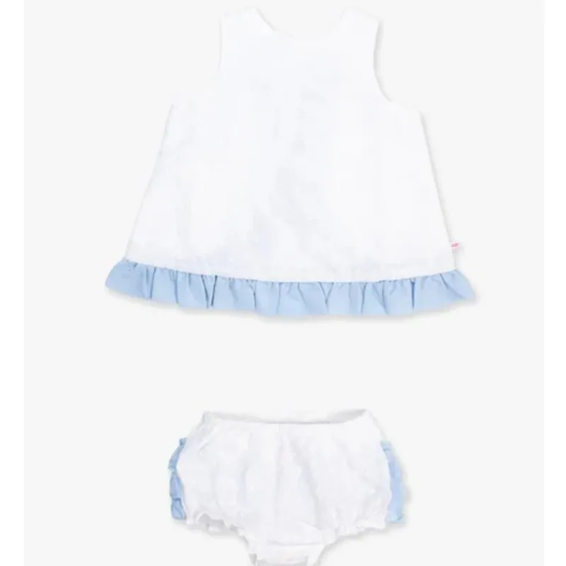 RuffleButts Baby Swimming Clothes*- Baby Girls White & Light Blue Swing Top & Bloomer Set White