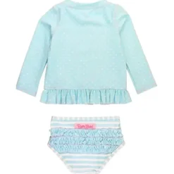 RuffleButts Baby Swimming Clothes*- Baby Tropical Breeze Heart Polka Long Sleeve Rash Guard Bikini