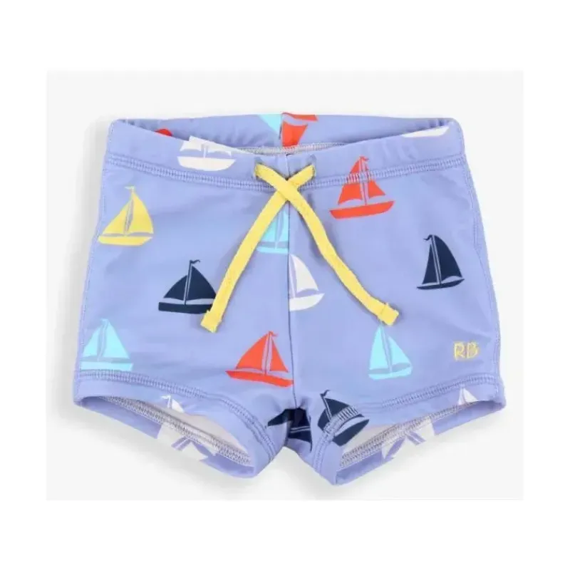 RuffleButts Baby Sleepwear*- Down By The Bay Swim Shorties, Blue
