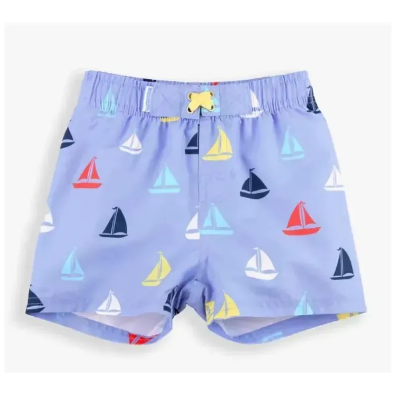 RuffleButts Baby Swimming Clothes*- Down By The Bay Swim Trunks, Blue