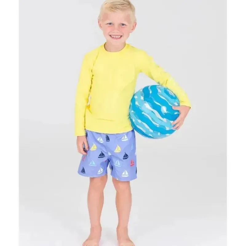 RuffleButts Baby Swimming Clothes*- Down By The Bay Swim Trunks, Blue