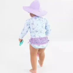 RuffleButts Baby Swimming Clothes*- Fairytale Garden Long Sleeve One Piece Rash Guard