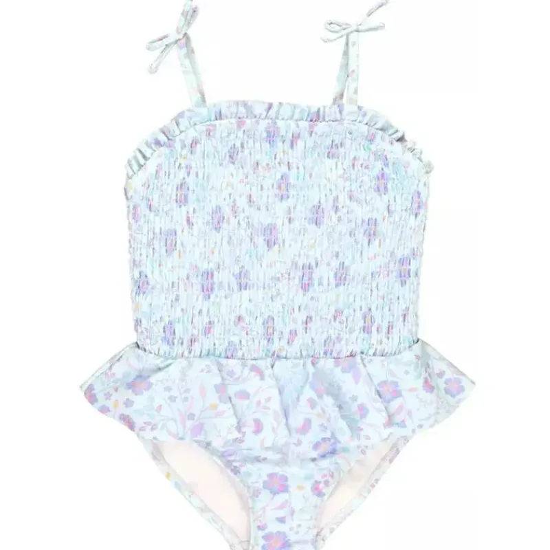 RuffleButts Baby Swimming Clothes*- Fairytale Garden Peplum Smocked Bodice One Piece