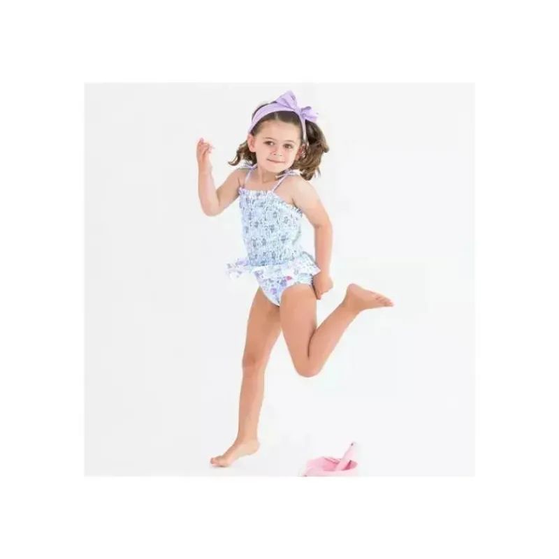 RuffleButts Baby Swimming Clothes*- Fairytale Garden Peplum Smocked Bodice One Piece