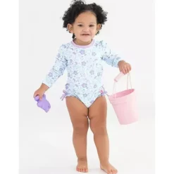 RuffleButts Baby Swimming Clothes*- Fairytale Garden Long Sleeve One Piece Rash Guard
